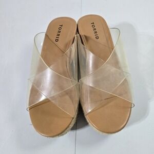 TORRID Women's Clear Espadrille Wedge Sandals Sz. 7WW Ankle Strap Comfy Cocktail